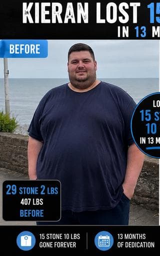 Kieran lost 15 stone 10 lbs in 13 months — before